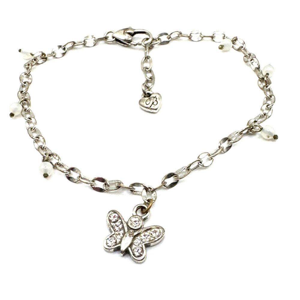 Brighton Butterfly Crystals Retired *Rare* Silver Bracelet Anklet Adjustable 10”